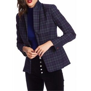 Court & Rowe Women's Tudor Blue Contrast Cuff Windowpane Blazer Jacket Size 12